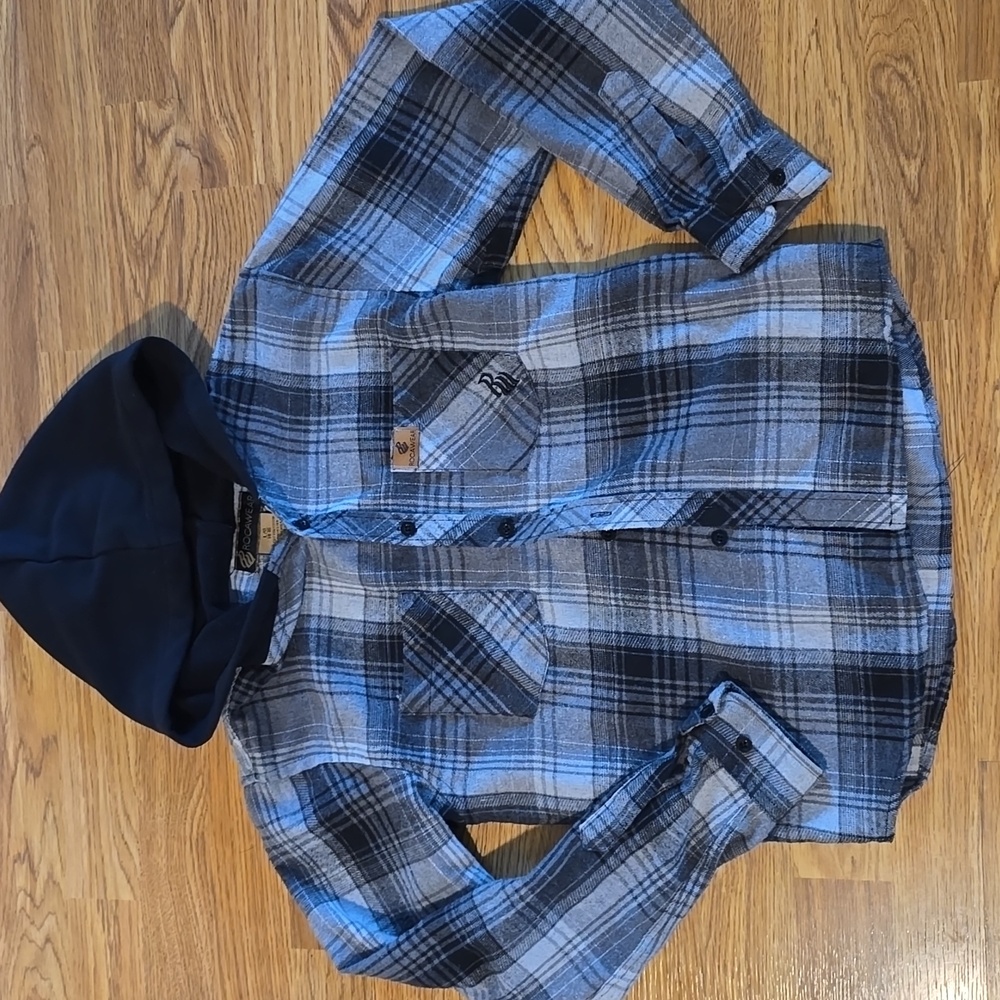 Rocawear hooded flannel shirt black gray Large 14-16 EUC